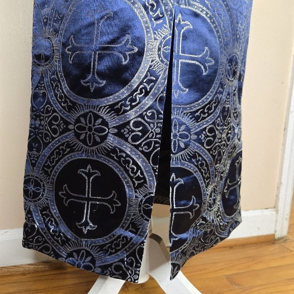 Terramina Navy Metallic Brocade Print Maxi Skirt - Picture 9 of 10